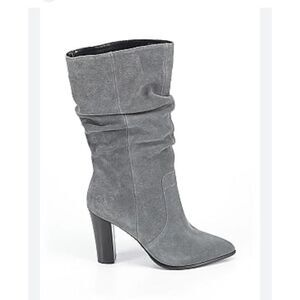 NWOT - Elie Tahari Alanna Grey Suede Mid Calf Slouchy High Block heel Boots